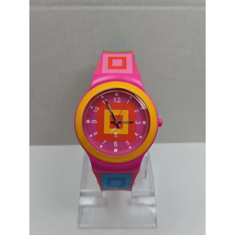 Tatiri Womens Watch Pink Orange Geometric Colorblock Whimsy New Battery Retro